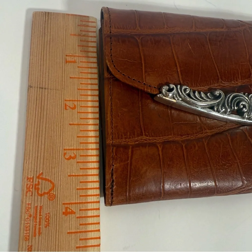 BRIGHTON  WALLET Brown Leather Large Organizer Clutch Silver Brown Classic